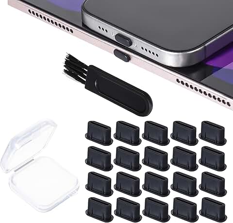20 Pack Silicone USB C Dust Plug Covers with Brush and Storage