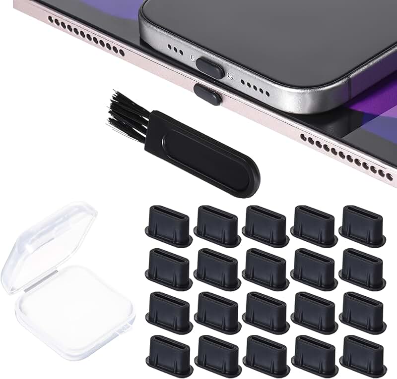 20 Pack Silicone USB C Dust Plug Covers with Brush and Storage
