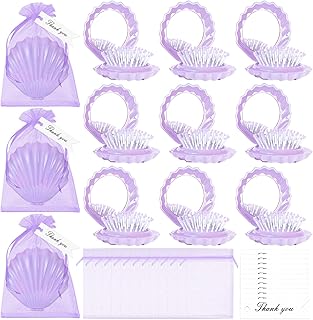 Set of 12 Mini Foldable Shell-Shaped Travel Mirrors with Tags and Bags
