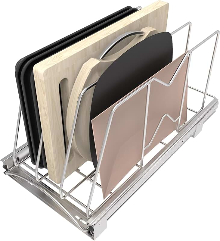 Adjustable Pull-Out Cabinet Organizer for Pans and Trays