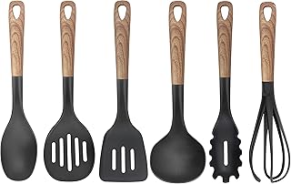 Set of 6 13" Non-Stick Kitchen Utensils with Wood Handles