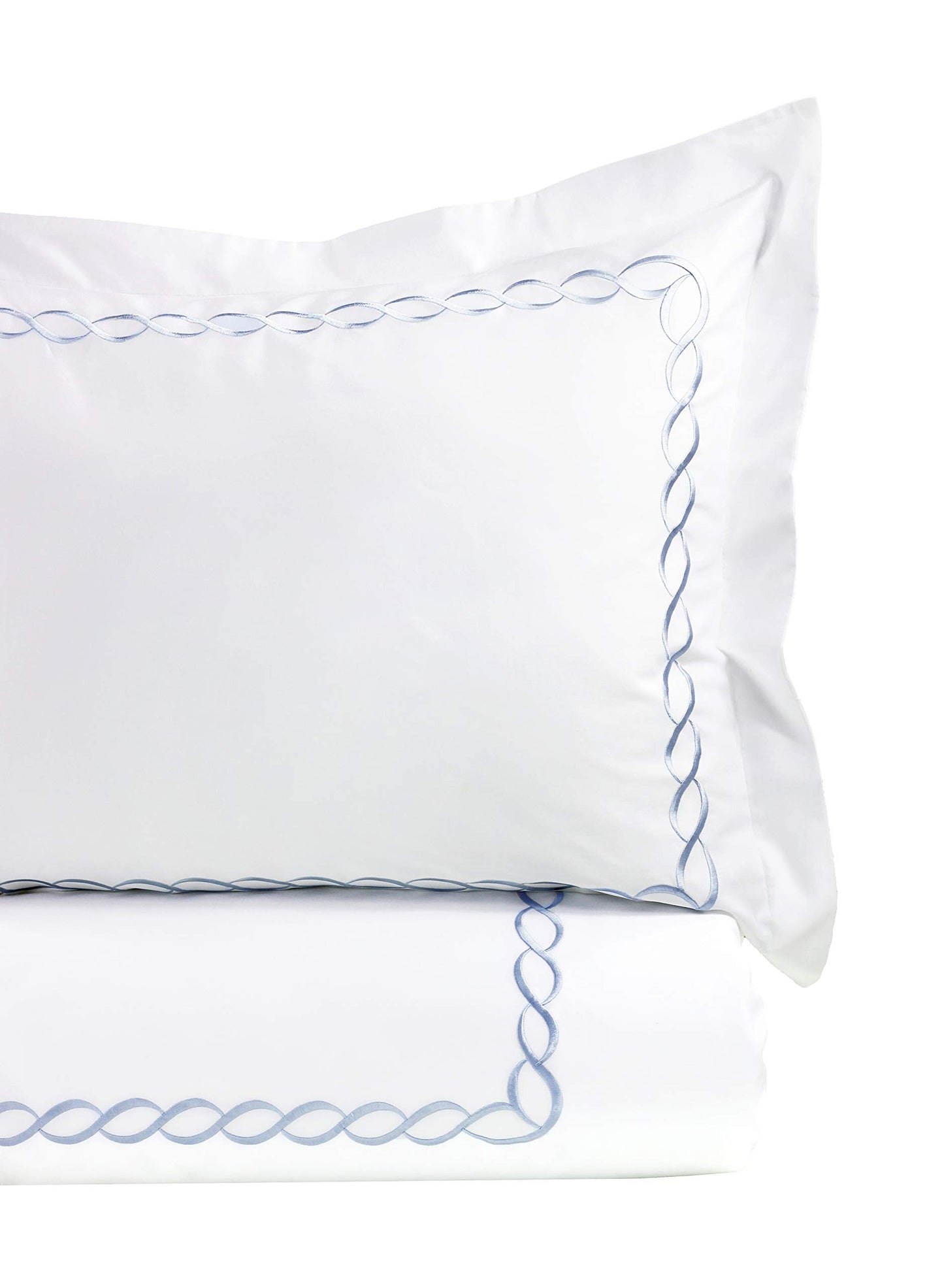 Melange Sateen Cotton Rope Stripe Embroidery Duvet Set, Full/Queen, Blue on White