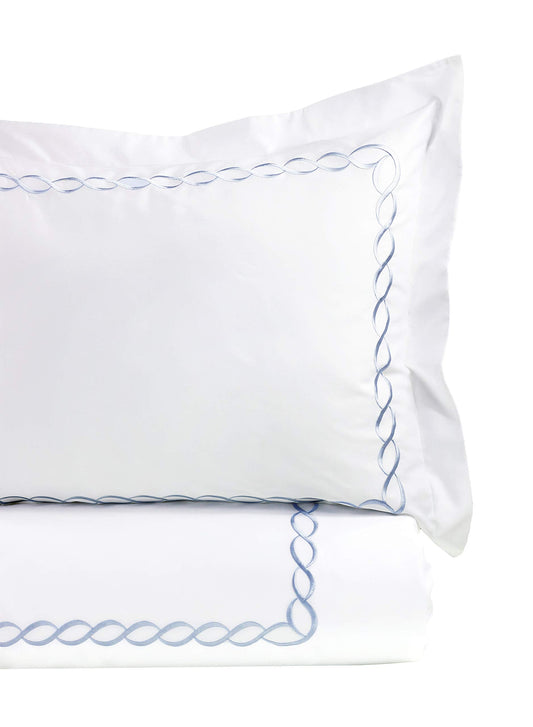 Melange Sateen Cotton Rope Stripe Embroidery Duvet Set, Full/Queen, Blue on White