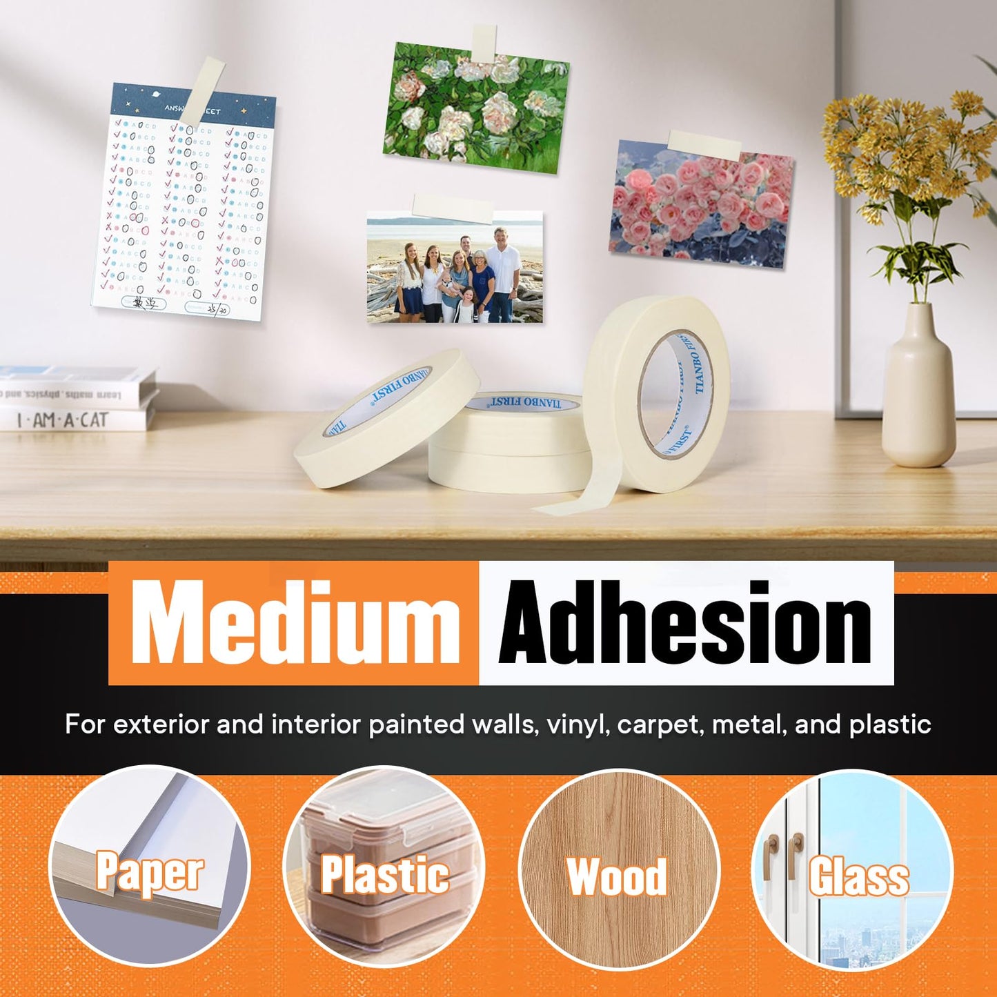 Thin White Masking Tape, 0.94 Inch x 60 Yards, 9 Rolls