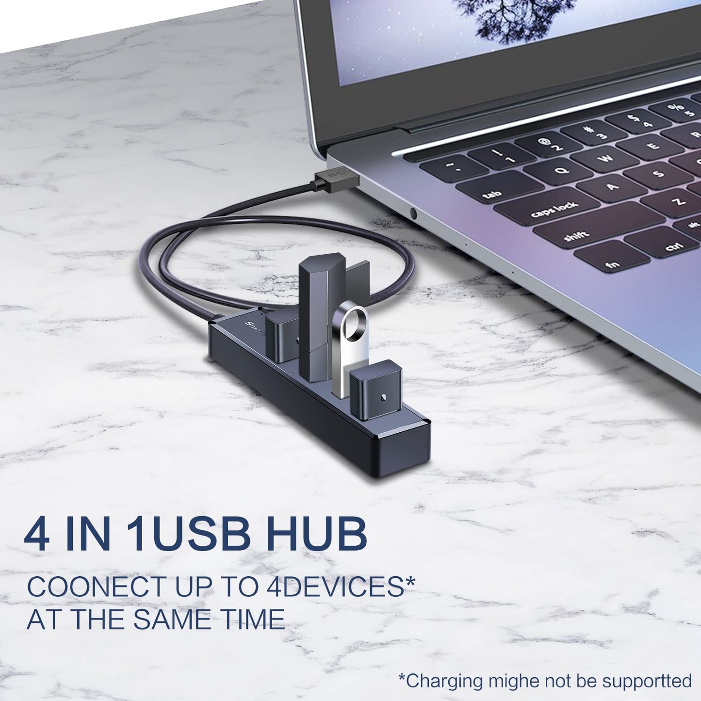 H302S USB 3.0 Hub for Laptop with 2ft Long Cable, Multi USB Port Expander , Fast Data Transfer USB Splitter for Laptop, Compatible with Windows PC, Mac, Printer, Mobile HDD