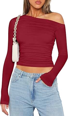 Women's Off-Shoulder Long Sleeve Crop Top for Casual or Going Out