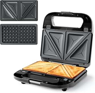 2-in-1 Sandwich and Waffle Maker with Non-Stick Plates