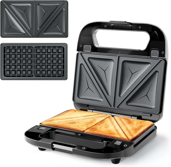 2-in-1 Sandwich and Waffle Maker with Non-Stick Plates