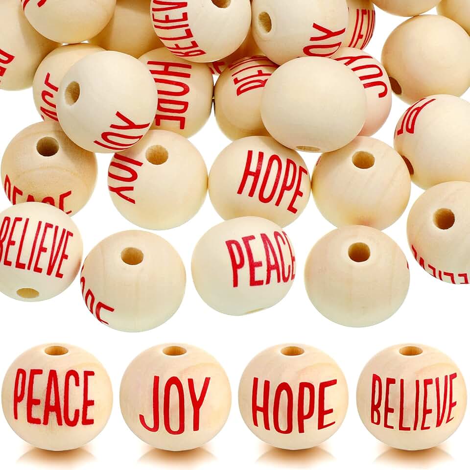 100 Red Bead Christmas Word Signs for DIY Decor