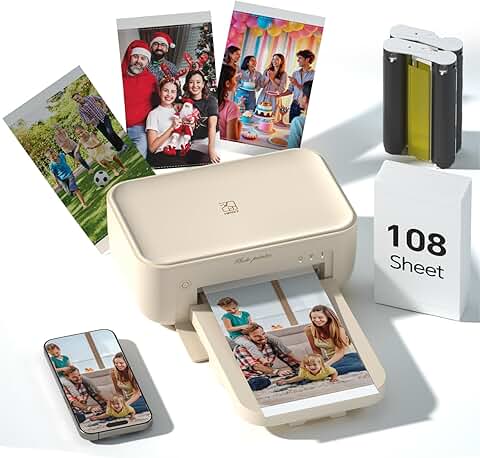 Portable 4x6 Photo Printer with 108 Sheets and Ribbons