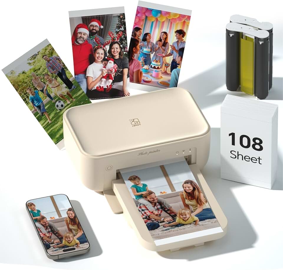 Portable 4x6 Photo Printer with 108 Sheets and Ribbons