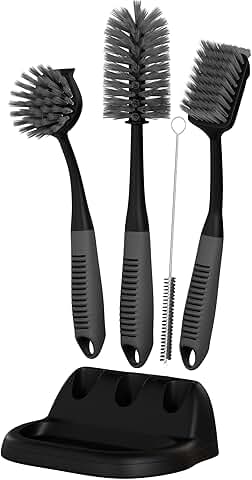 Set of 5 Dish Brushes with Holder for Kitchen Cleaning