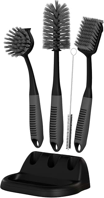 Set of 5 Dish Brushes with Holder for Kitchen Cleaning