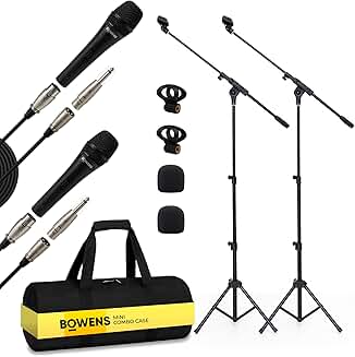 Two Microphones with Stand, Cables, and Case