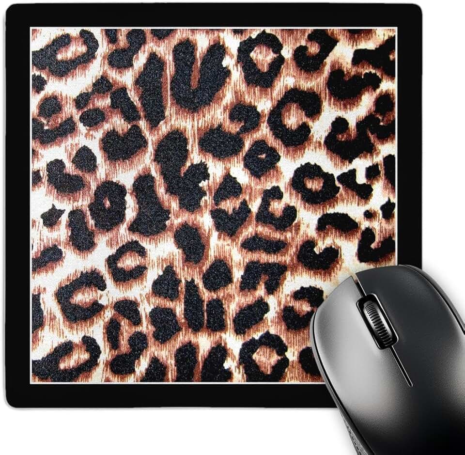 Black Frame Leopard Print Mouse Pad, 8x8 inches