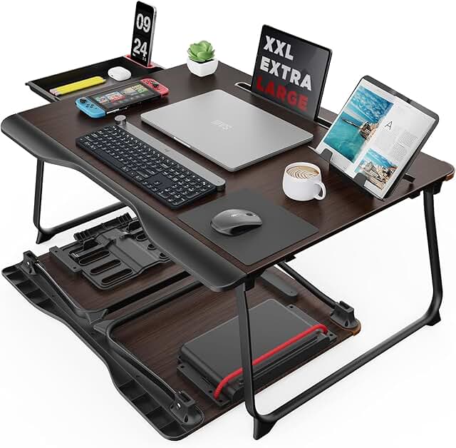 Large Foldable Bed Desk with Storage and Stand