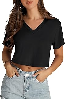Women's Summer V-Neck Short Sleeve Crop Top