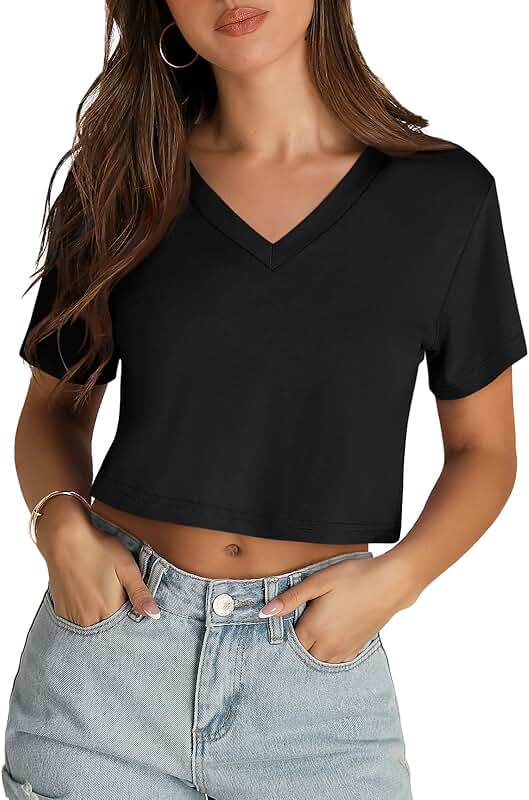 Women's Summer V-Neck Short Sleeve Crop Top