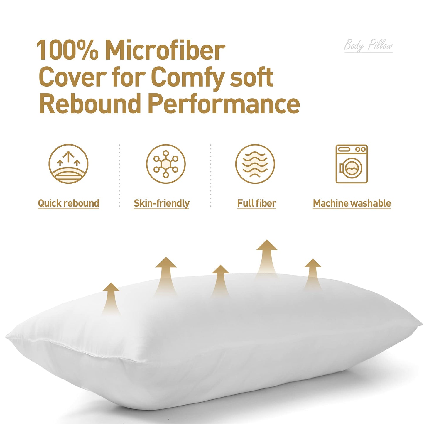 Fluffy Bed Sleeping Side Sleeper Body Pillow Insert, Full 20 x 54(Pack of 1), White