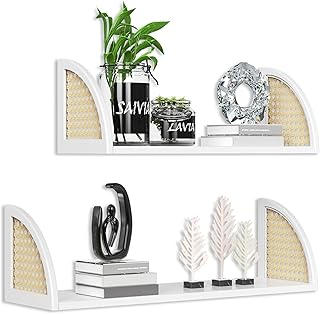 Set of two white wall-mounted floating shelves for bathroom, bedroom, and living room storage