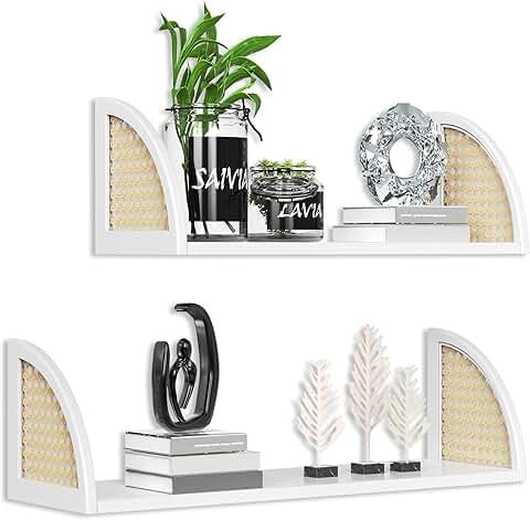 Set of two white wall-mounted floating shelves for bathroom, bedroom, and living room storage