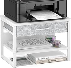 White 2-Tier Printer Stand with Storage Drawer
