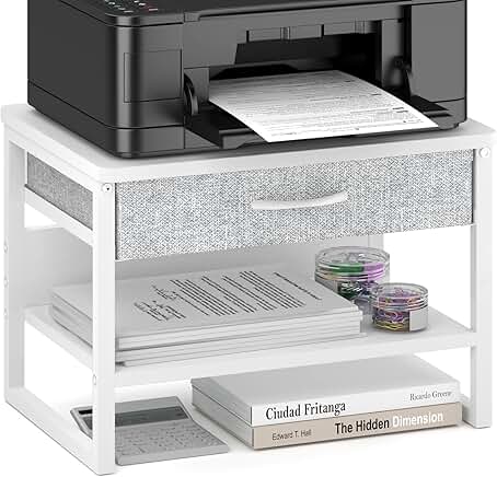 White 2-Tier Printer Stand with Storage Drawer
