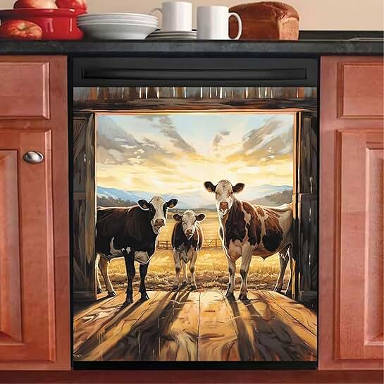 Funny Cow Dishwasher Cover with Magnet, 23x26