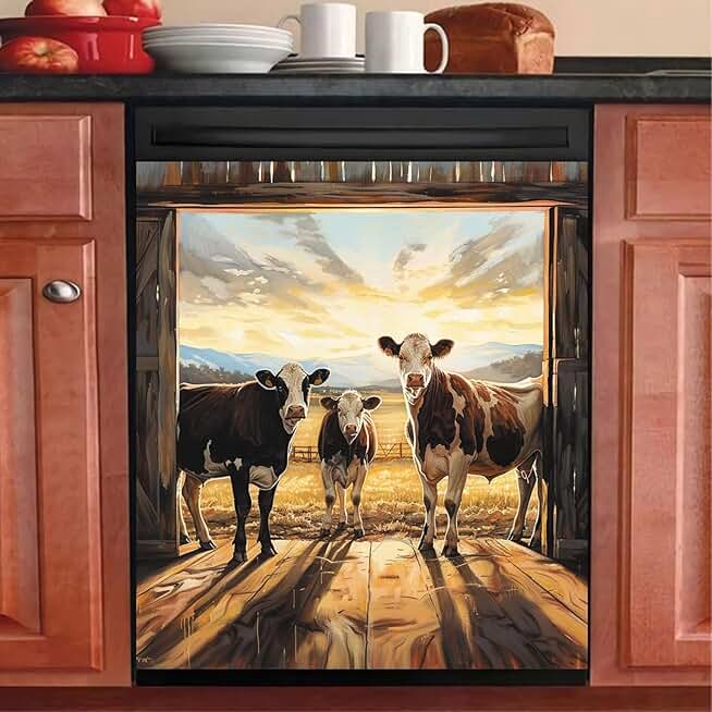 Funny Cow Dishwasher Cover with Magnet, 23x26