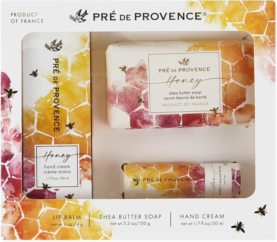 Honey Skincare Gift Set with Soap, Hand Cream, and Lip Balm