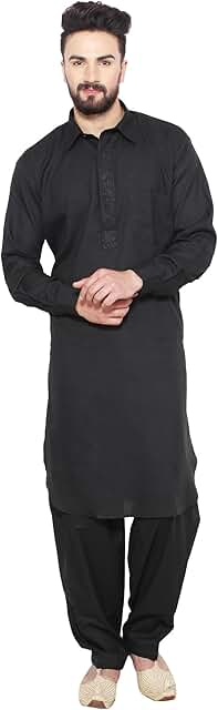 Men's Cotton Blend Pathani Kurta and Salwar Set