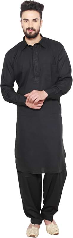 Men's Cotton Blend Pathani Kurta and Salwar Set