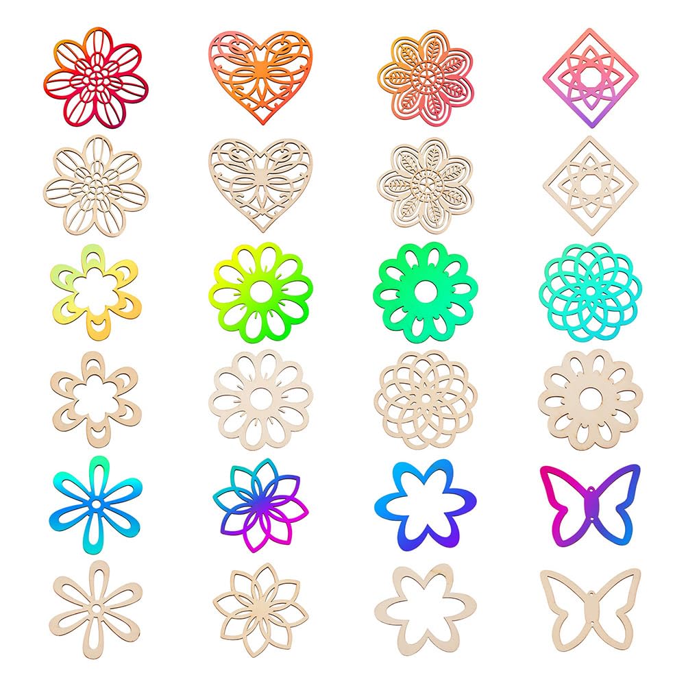 48pcs Unfinished Laser Cut Wood Flower Shapes for Crafting