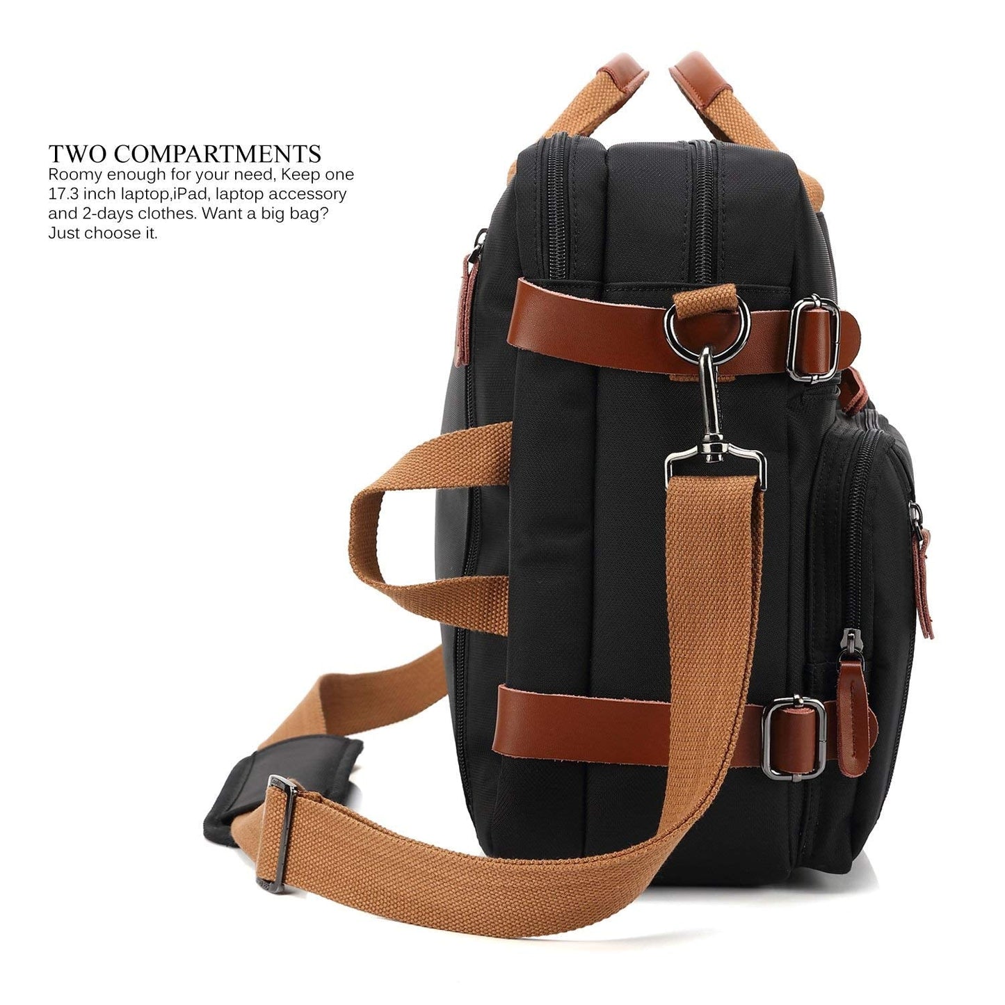 Convertible Backpack Messenger Bag Shoulder Bag Laptop Case Handbag Business Briefcase Multi-Functional Travel Rucksack Fits 17.3 Inch Laptop for Men/Women (Black)