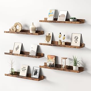 6-Pack Floating Wall Shelves, 36 Inch Long, Modern Wood Storage