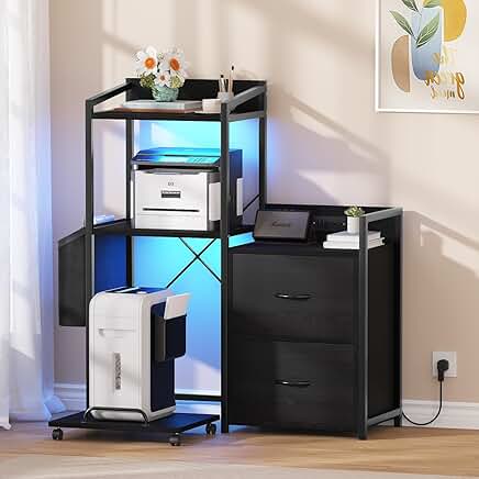 38-inch File Cabinet with LED Lights and Charging Station