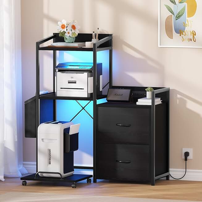 38-inch File Cabinet with LED Lights and Charging Station