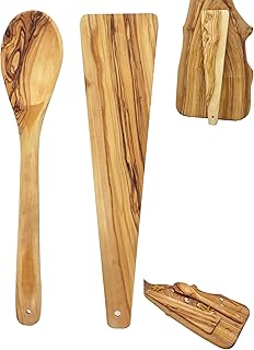 Olive Wood Cooking Spoon and Spatula, 12 Inch