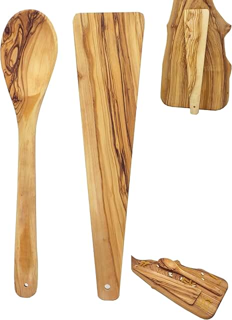 Olive Wood Cooking Spoon and Spatula, 12 Inch