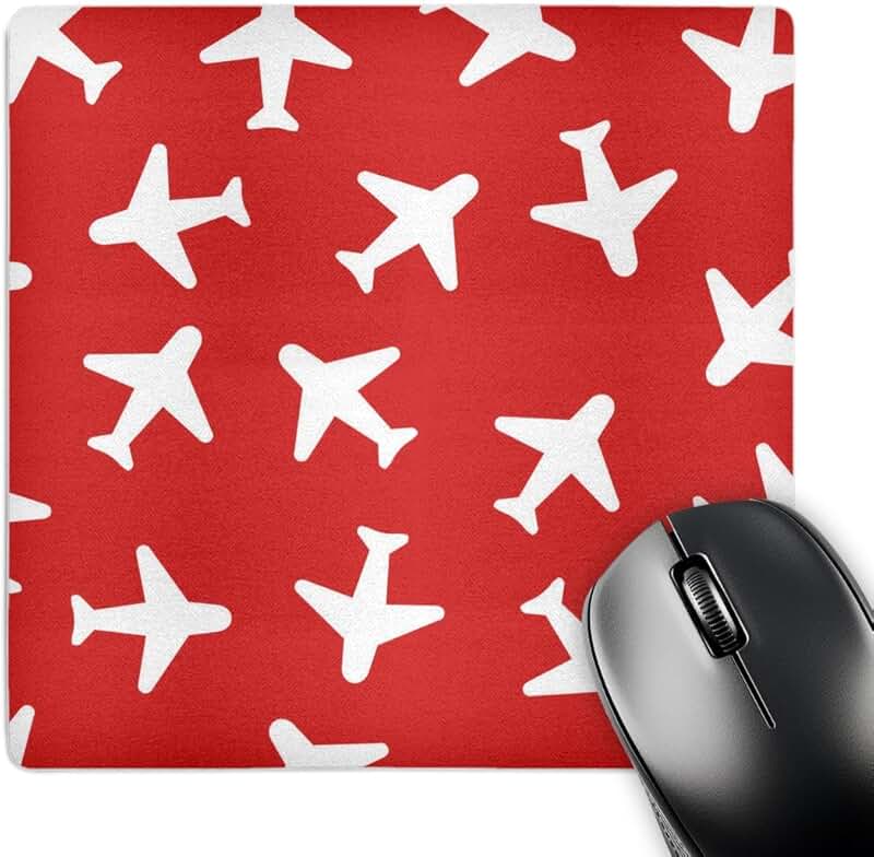Cute dark red and white plane mouse pad