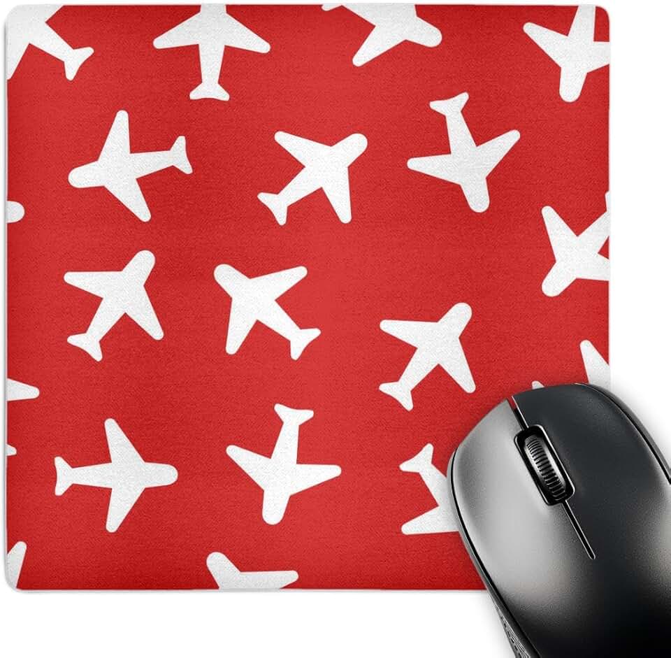 Cute dark red and white plane mouse pad