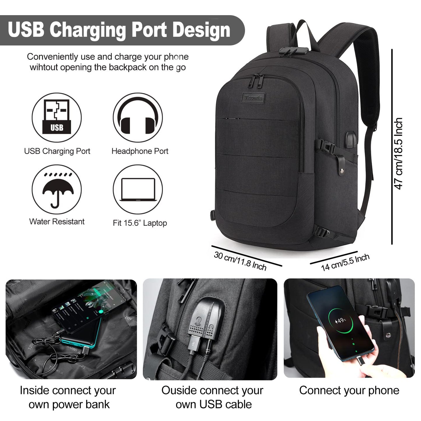 Travel Laptop Backpack Water Resistant Anti-Theft Bag with USB Charging Port and Lock 15.6 Inch Computer Business Backpacks for Women Men College School Student Gift,Bookbag Casual Daypack