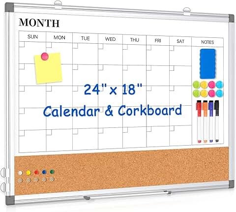 Monthly Wall Calendar and Bulletin Board, 24x18 inches