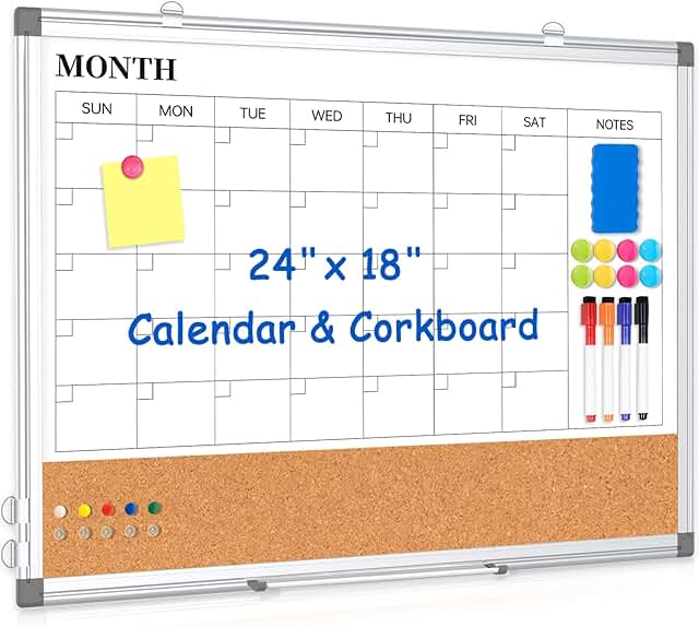 Monthly Wall Calendar and Bulletin Board, 24x18 inches
