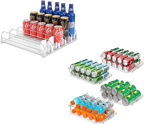 Automatic soda can organizer with adjustable width for refrigerator storage