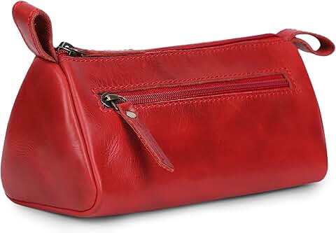 Red Leather Cosmetic Bag for Women, Small Makeup Pouch