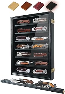 Lockable 7-Row Wooden Knife Display Case with Glass