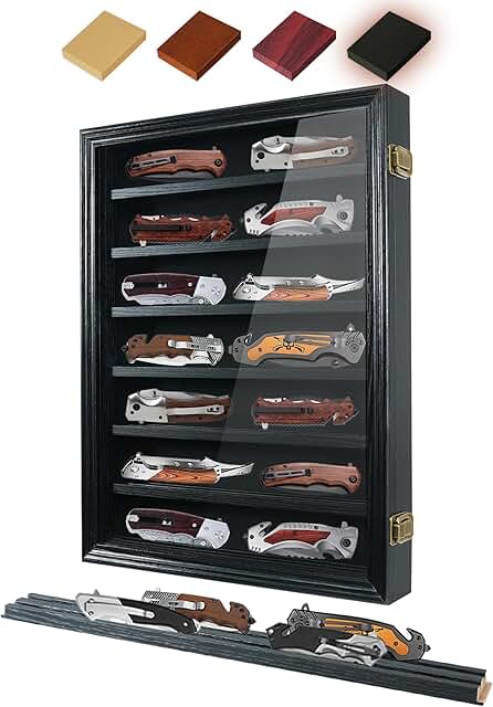 Lockable 7-Row Wooden Knife Display Case with Glass