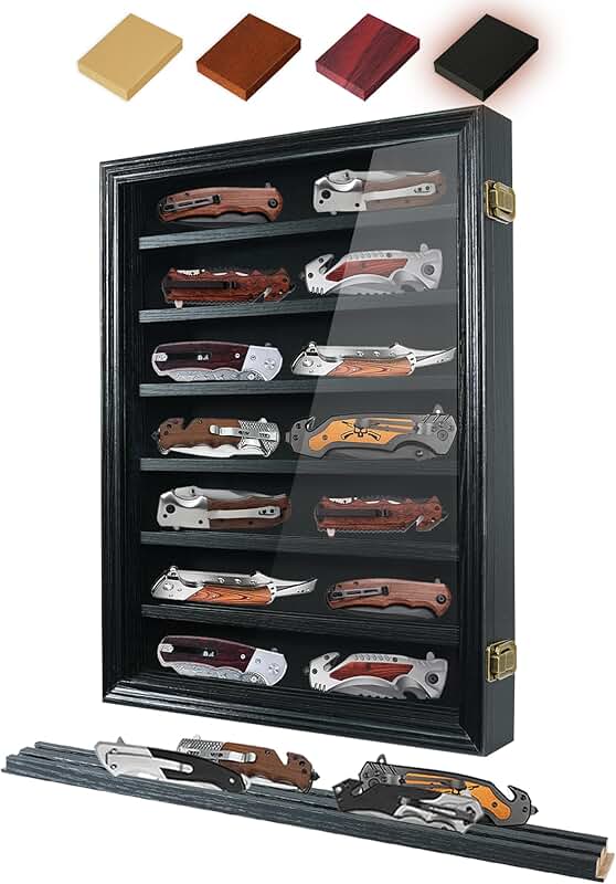 Lockable 7-Row Wooden Knife Display Case with Glass