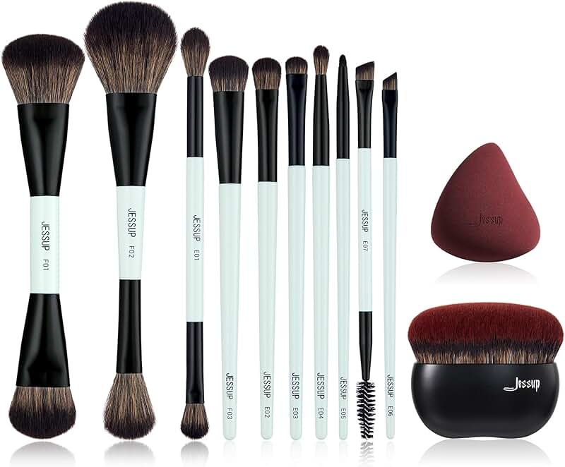 Double-Sided Makeup Brush Set with Foundation and Sponge